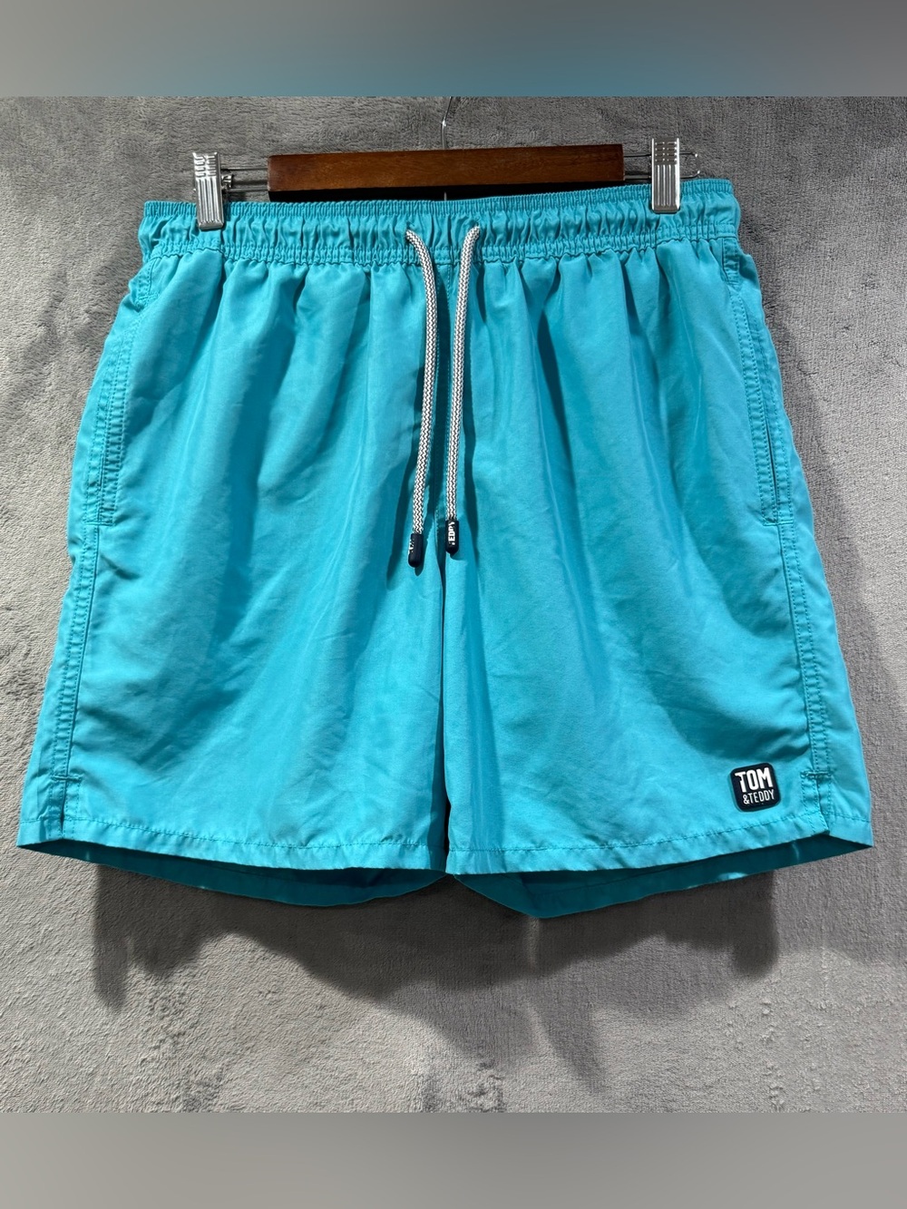 Tom & Teddy Swim Trunks Mens M Aqua Solid Board Shorts Beachwear